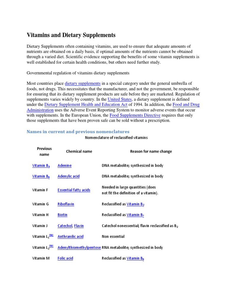 Vitamins And Dietary Supplements Pdf Vitamin Dietary Supplements