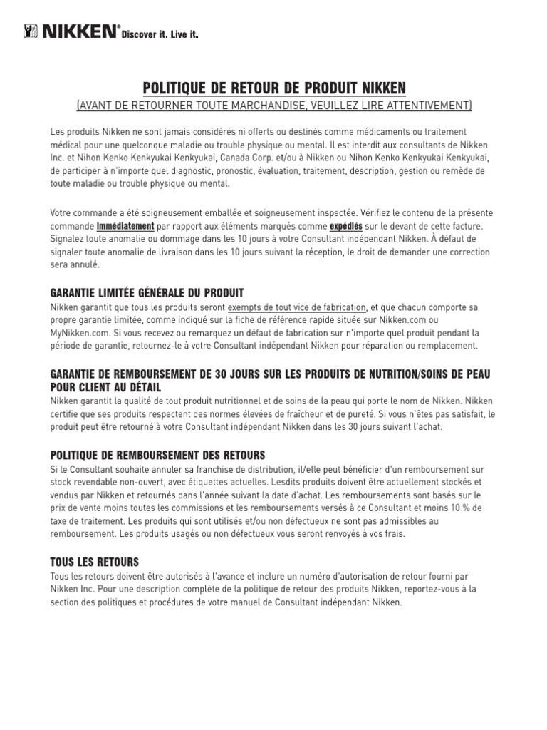 Politique de Retour de Produit Consultant Médicament