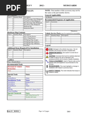 Mudguards / Mud Flaps for 2012-2014 Toyota Prius v - OEM (PU060-47111-P1) Installation Instructions
