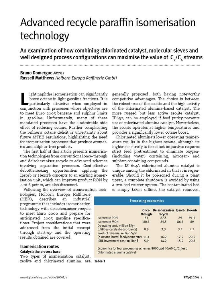 Advanced Recycle Paraffin Isomersation Technology | PDF | Gasoline ...