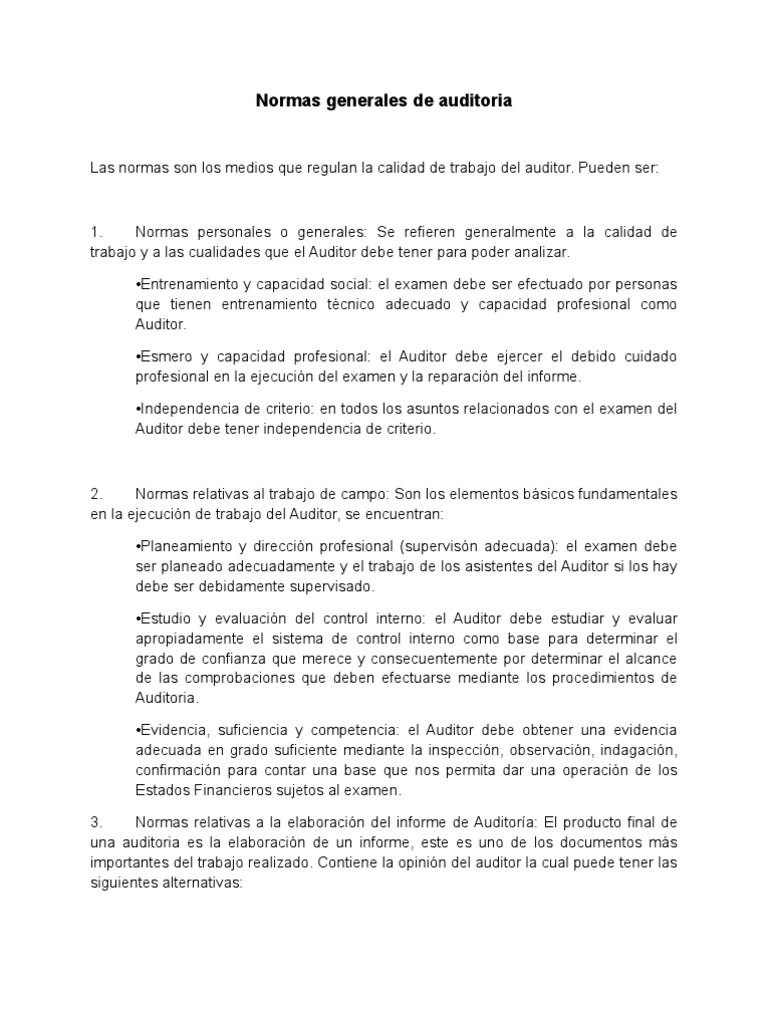 Normas Generales de Auditoria