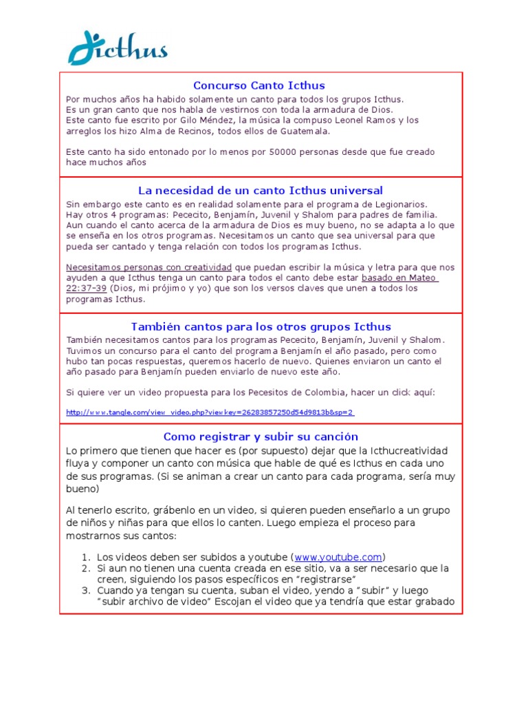 Concurso de Canto Icthus 2023 | PDF | Youtube | Ocio