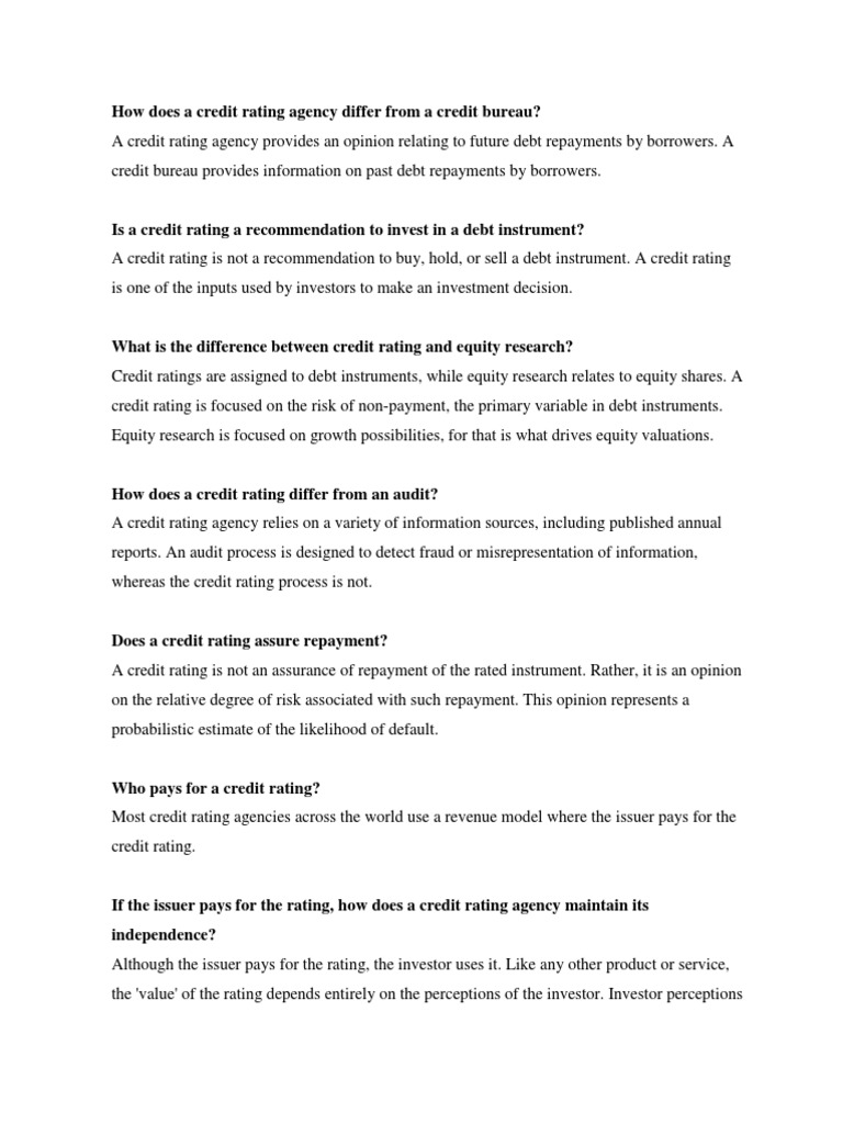 Questionnaire PDF Credit Rating Credit Rating Agency