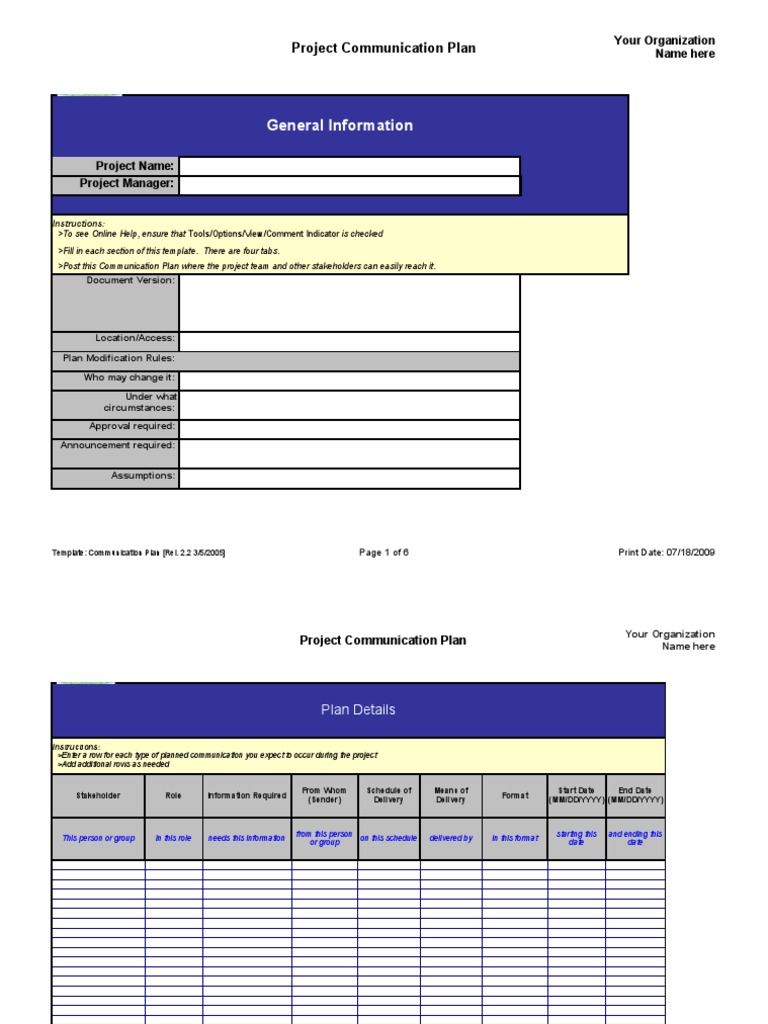 Communication plan template free image