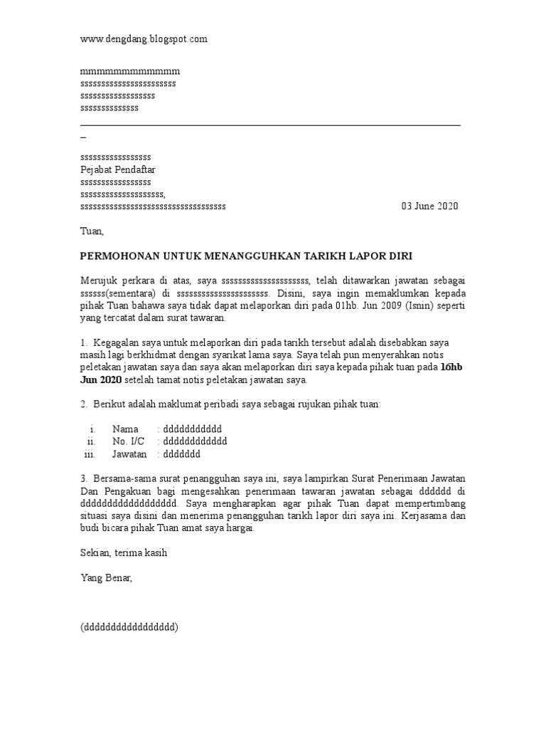 Copy Past Surat Notis Berhenti Kerja Seminggu Surat Berhenti Kerja