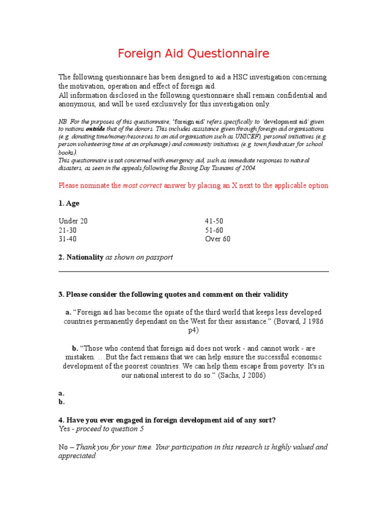 Questionnaire Aids Development Aid Free 30day Trial Scribd