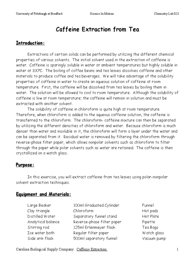 Chem023 - Caffeine Extraction From Tea | PDF | Cooking, Food & Wine
