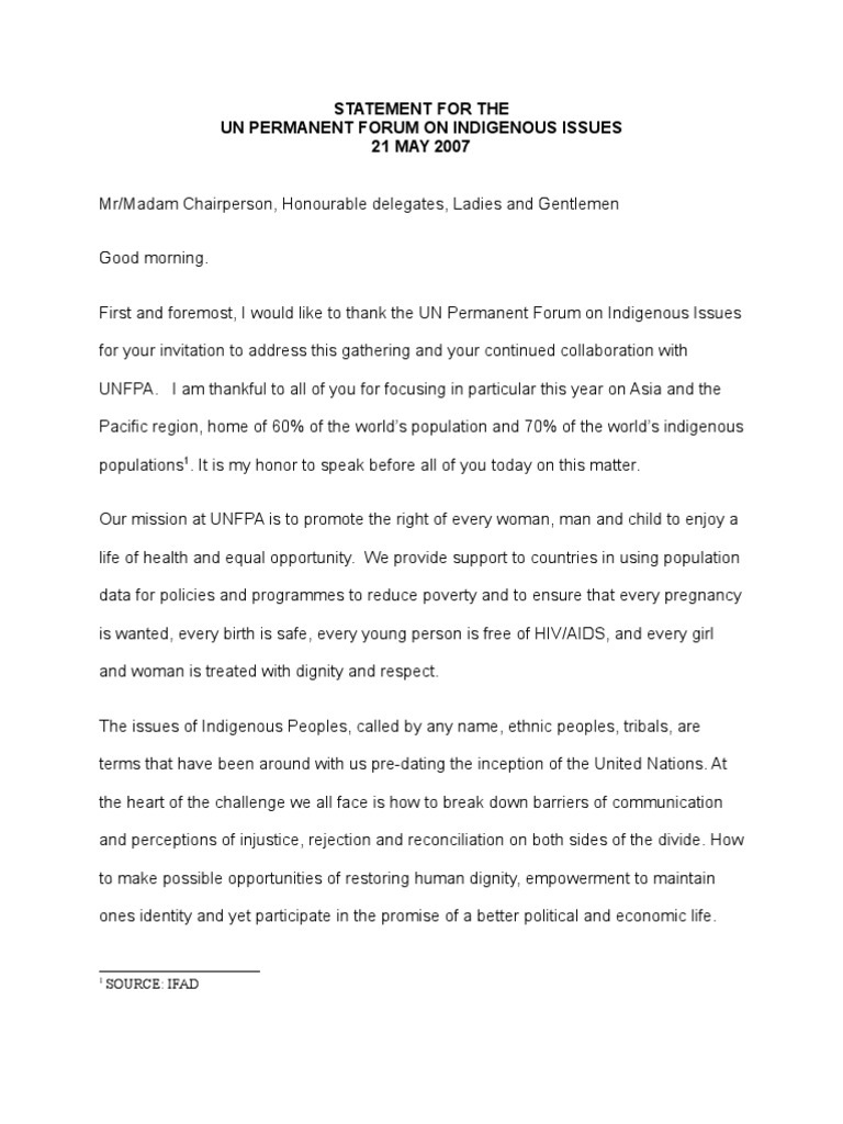 UNFPA Statement on Indigenous Issues | PDF | Indigenous Peoples ...