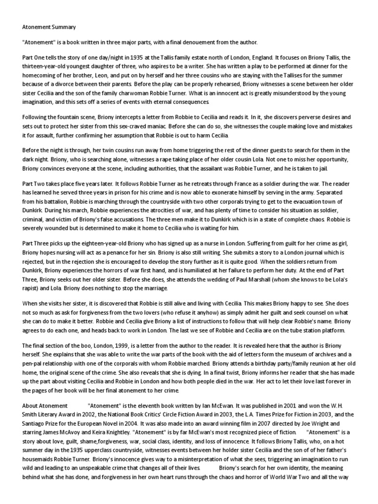 Atonement Summary PDF Unrest