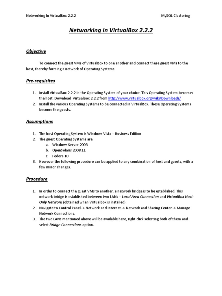 Networking Setup in VirtualBox 2.2.2 | PDF | Virtual Machine | Ip Address