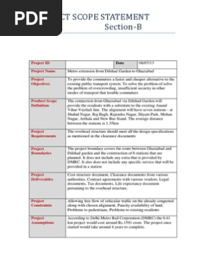Project Scope Statement - For a Metro Project