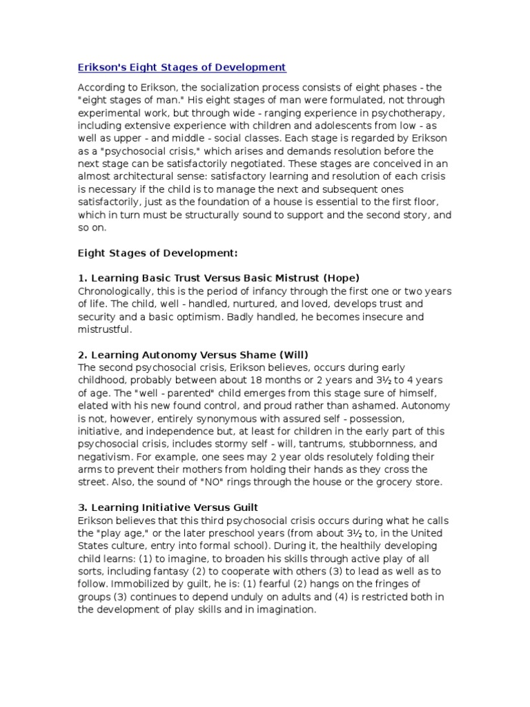 Erikson's Eight Stages of Development | PDF | Identity (Social Science ...