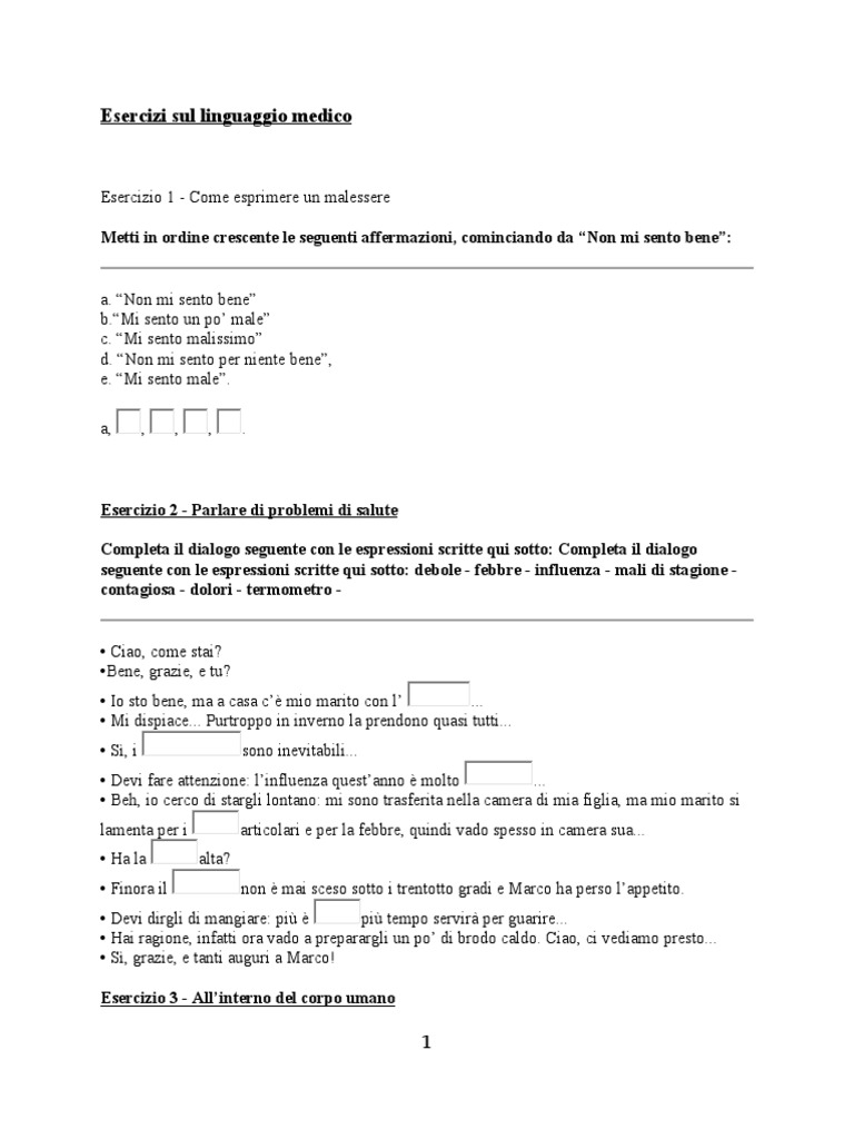 Esercizi Sul Linguaggio Medico | PDF, image size:768x1024
