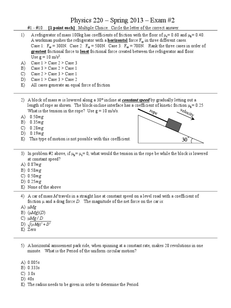 PracticeExam2 Blank | PDF | Force | Friction