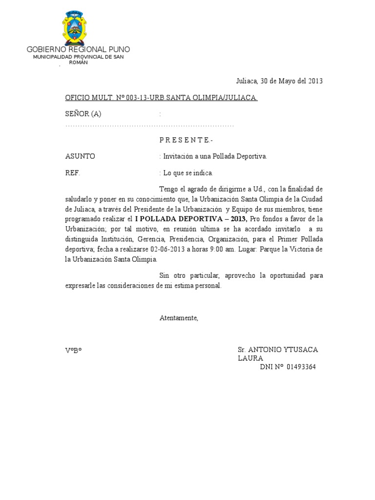 Oficio De Invitacion Pdf Peru