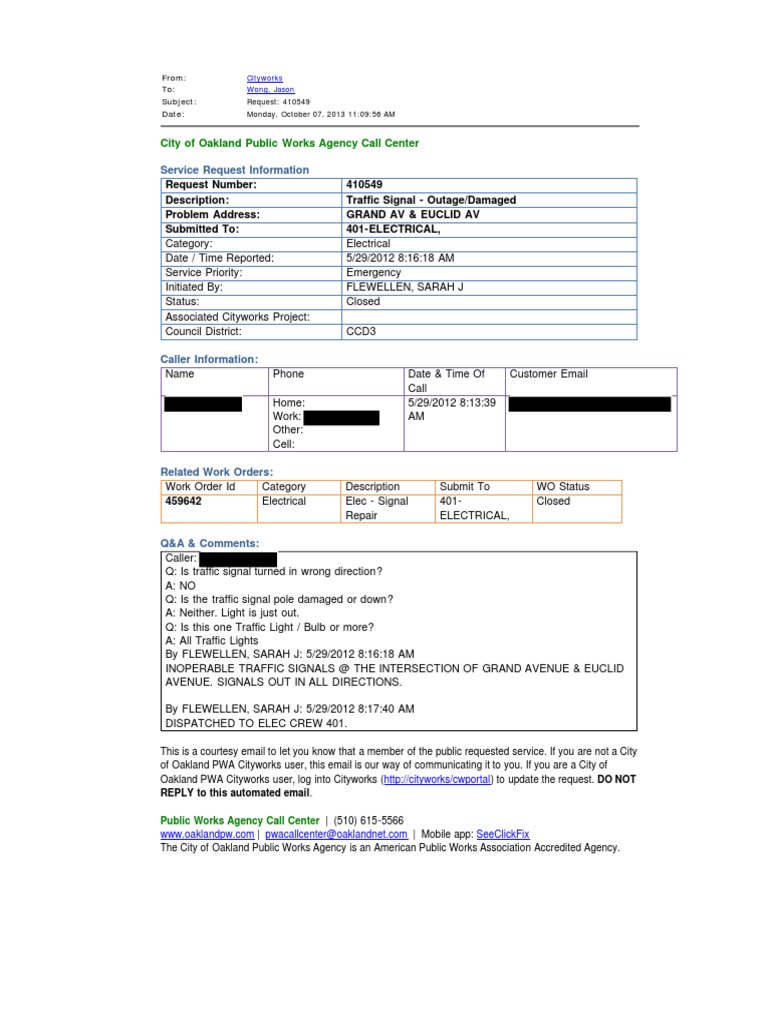 Oakland Traffic Signal Outage Request | PDF