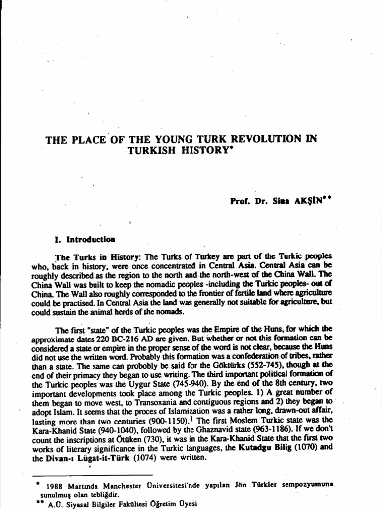 The Place of The Young Turk Revolution IN Turkish History PDF