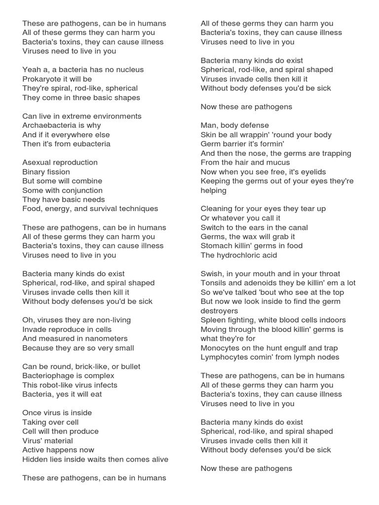 Pathogen Song Lyrics PDF Pathogen Bacteria