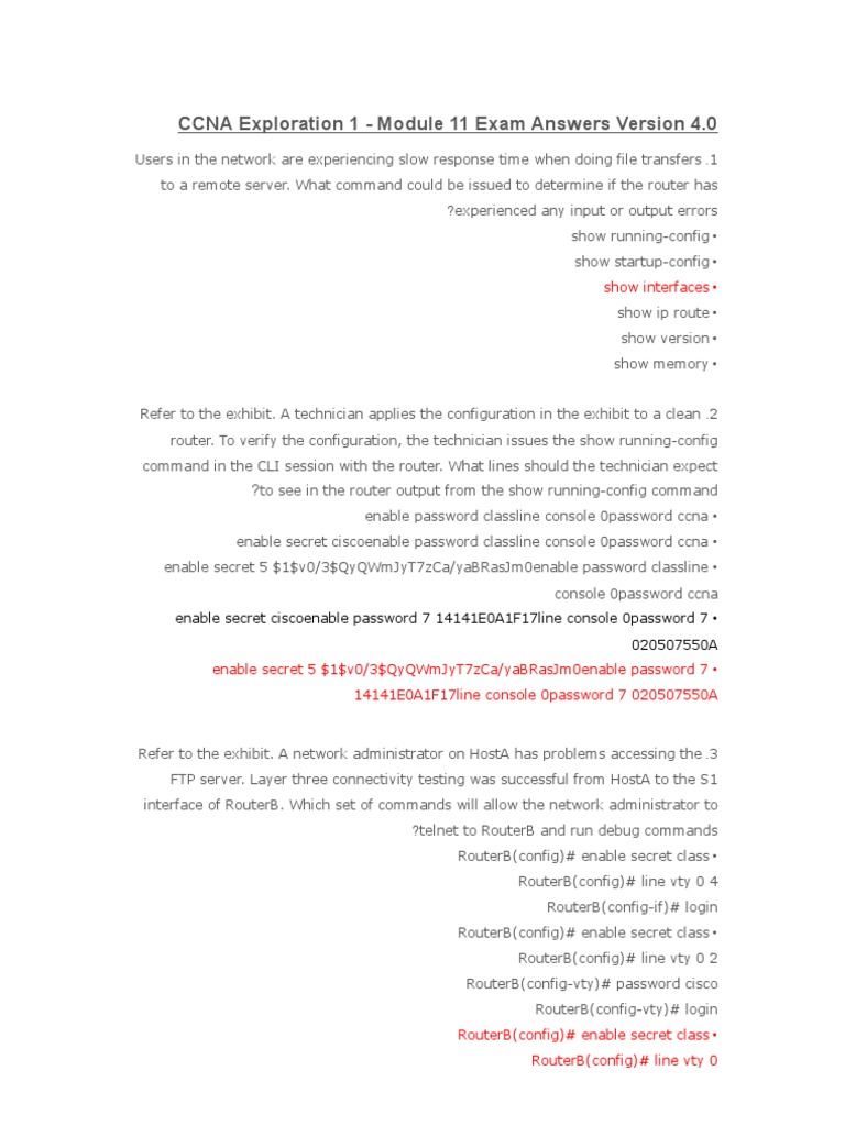 CCNA Exploration 1 Module 11 Exam Answers | PDF | Router (Computing ...
