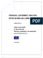 Financial Statement Analysis OF M.C.B AND U.B.L (2006 TO 2008)