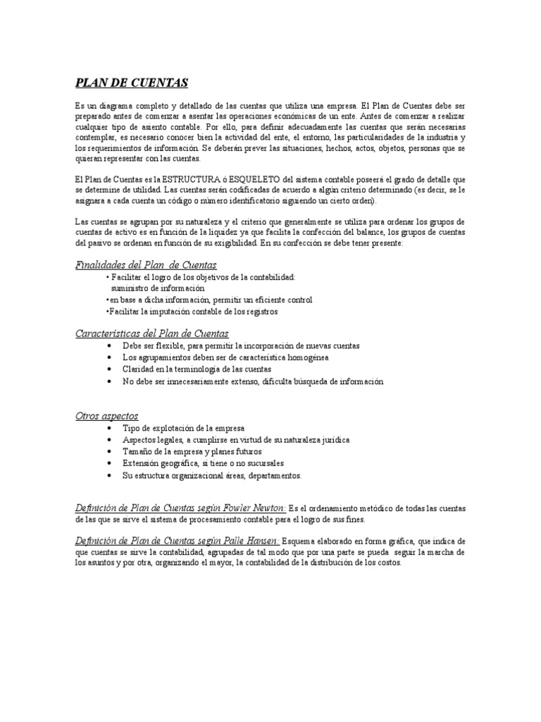 Plan y Manual de Cuentas Contables | PDF | Contabilidad | Economias