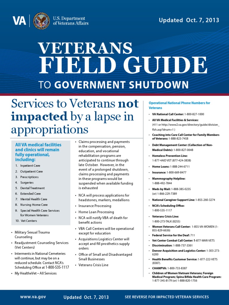 Veterans Field Guide to Government Shutdown United States Department