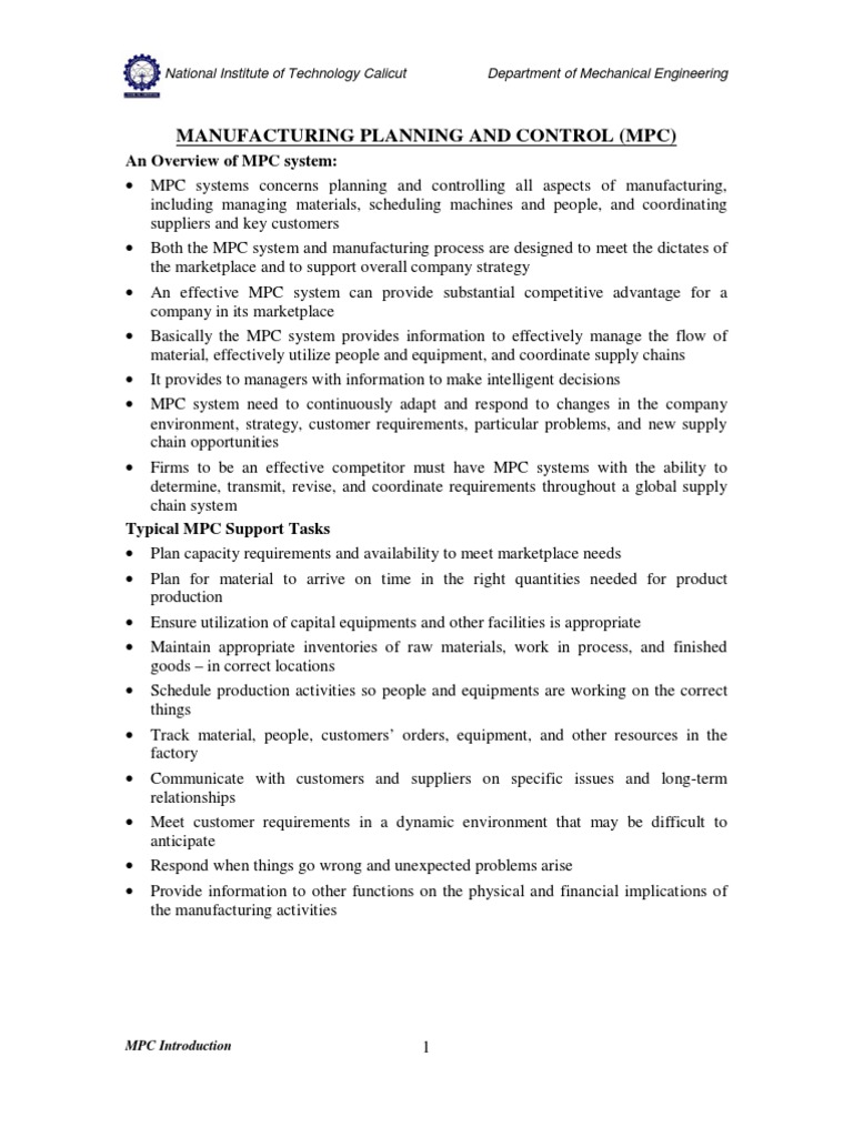 Manufacturing Planning and Control | PDF | Enterprise Resource Planning