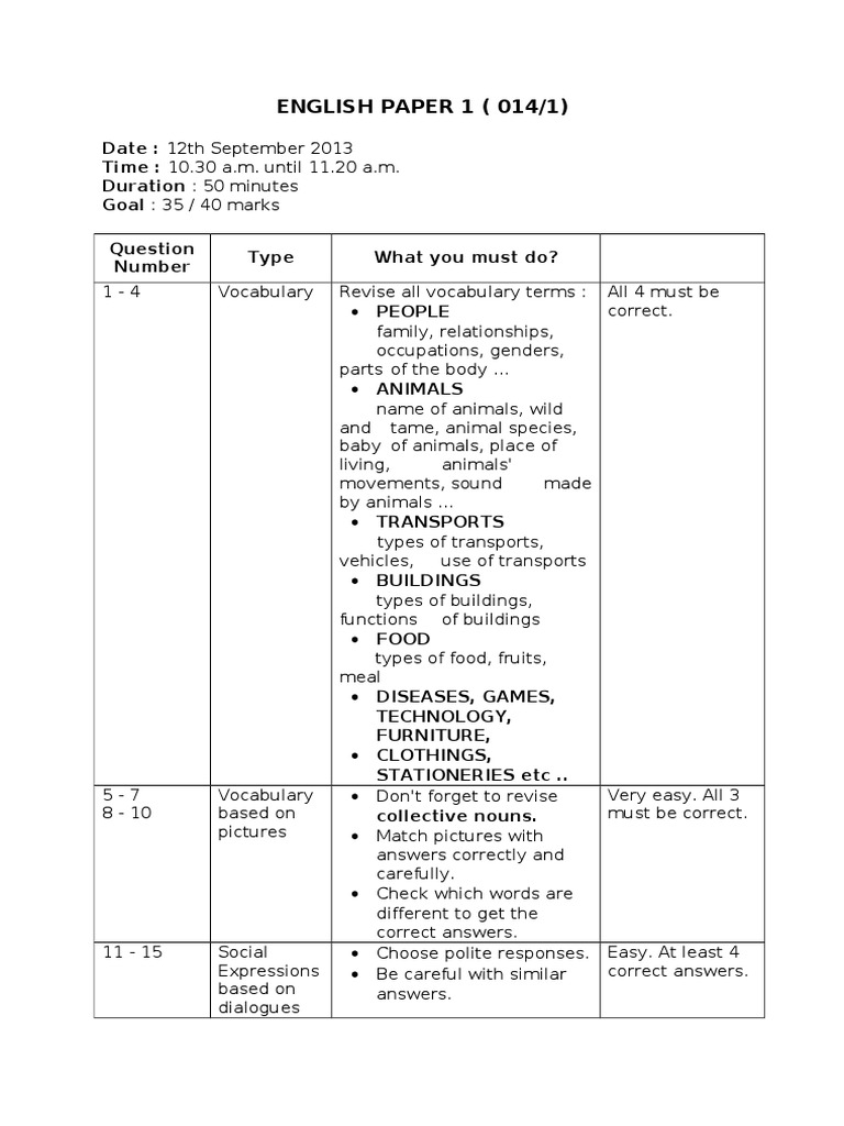 Guide For Paper 1 PDF English Language Verb