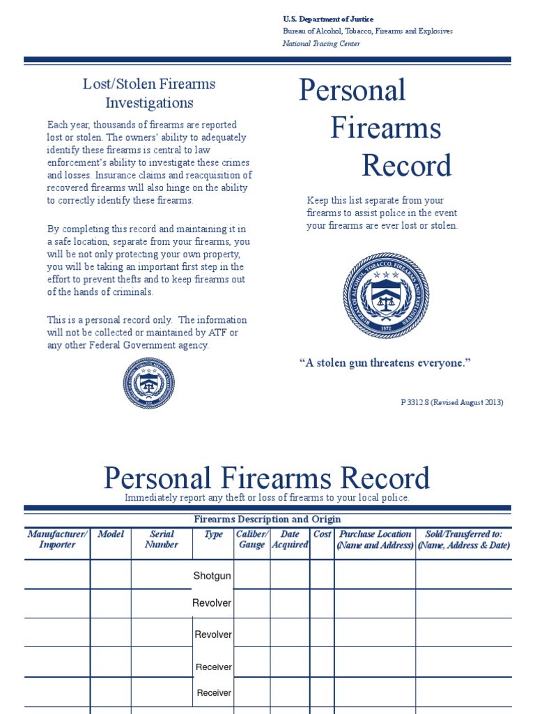Personal Firearms Record Guide | PDF