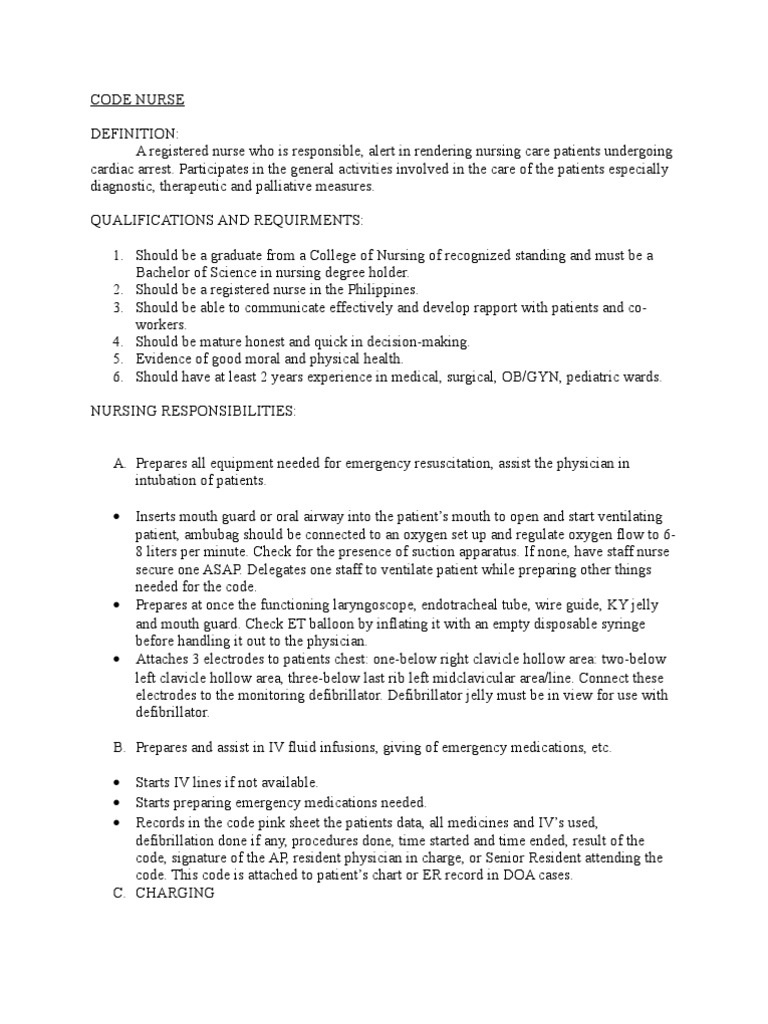 Code Nurse PDF Nursing Medical Treatments
