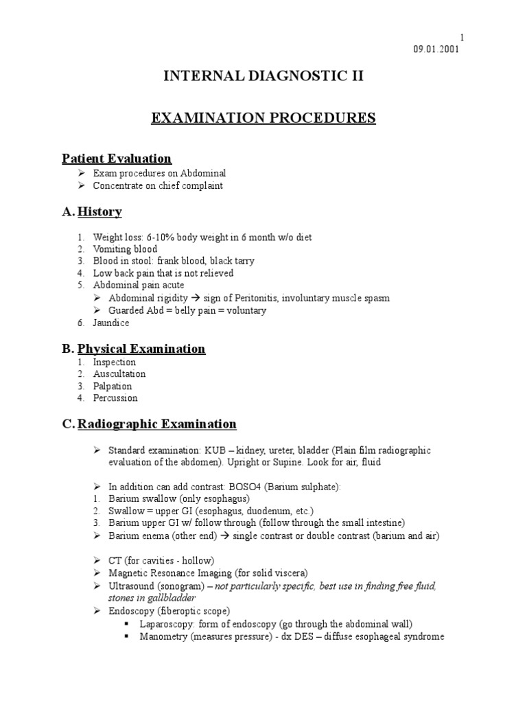 Internal Diagnostic Ii Examination Procedures Patient Evaluation PDF Esophagus Diarrhea