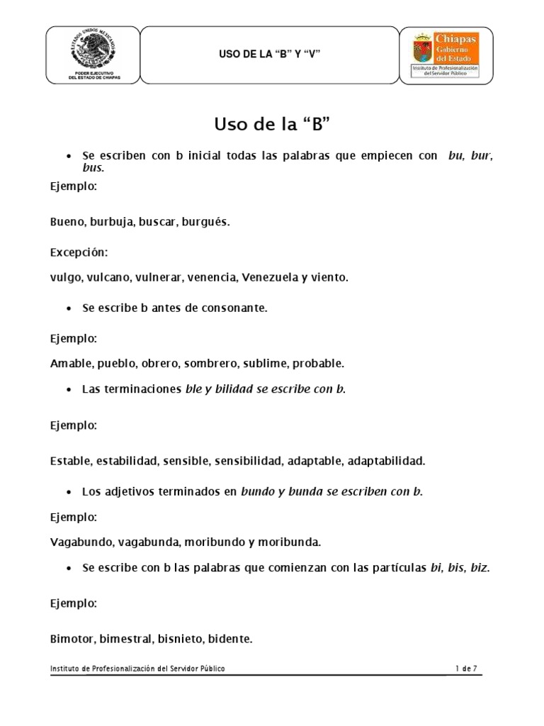 Reglas del Uso de la B y V | PDF | Lingüística | Gramática