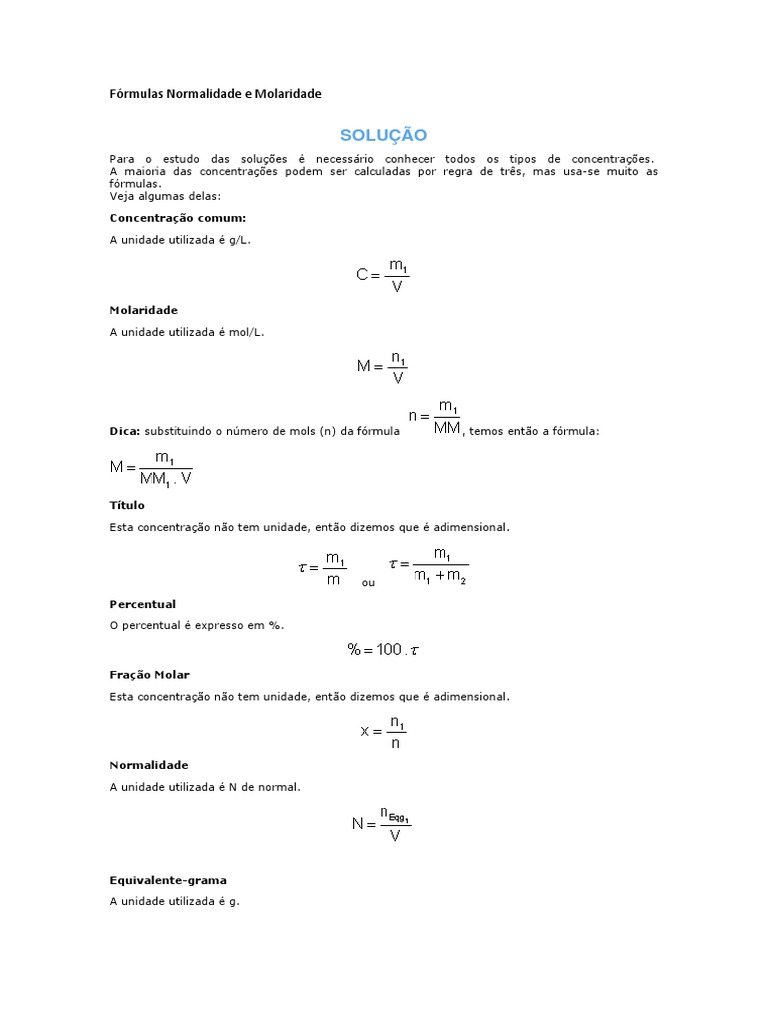 Molaridade E Normalidade