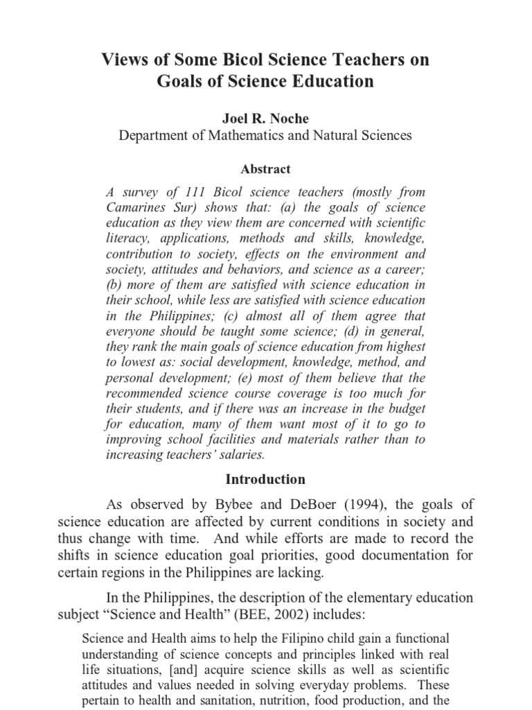 Views of Some Bicol Science Teachers on Goals of Science Education