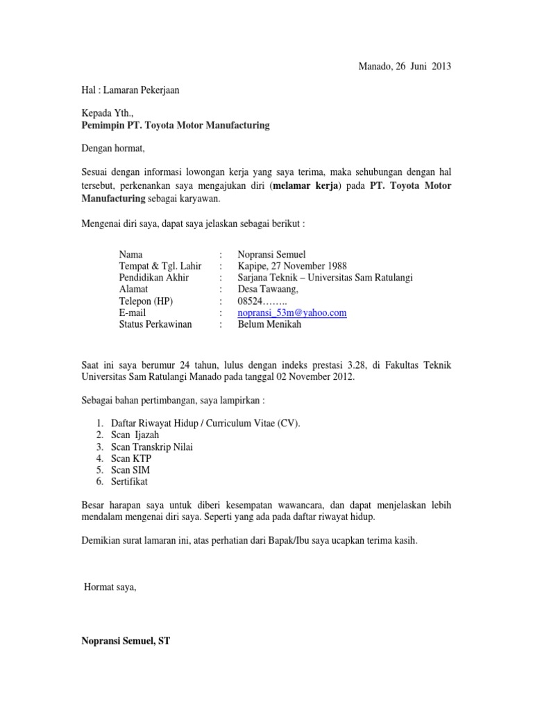 Contoh Surat Lamaran 