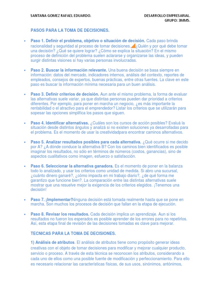 Pasos para La Toma de Decisiones | PDF | Toma de decisiones | Creatividad