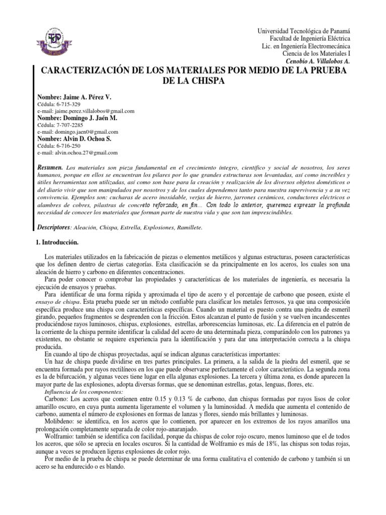 Prueba De La Chispa Pdf Aluminio Descarga Electrostática