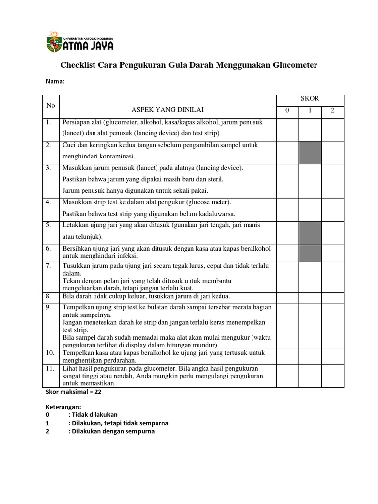 Checklist Cara Pengukuran Gula Darah Menggunakan (Edit)