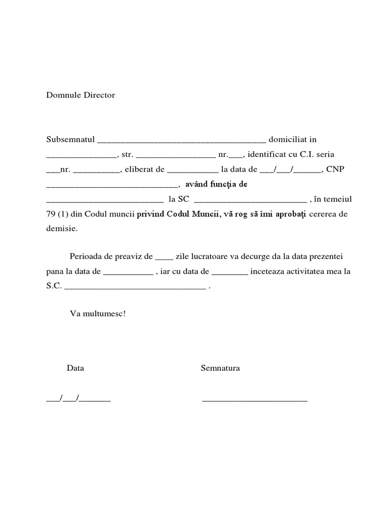 Cerere Demisie Cu Preaviz