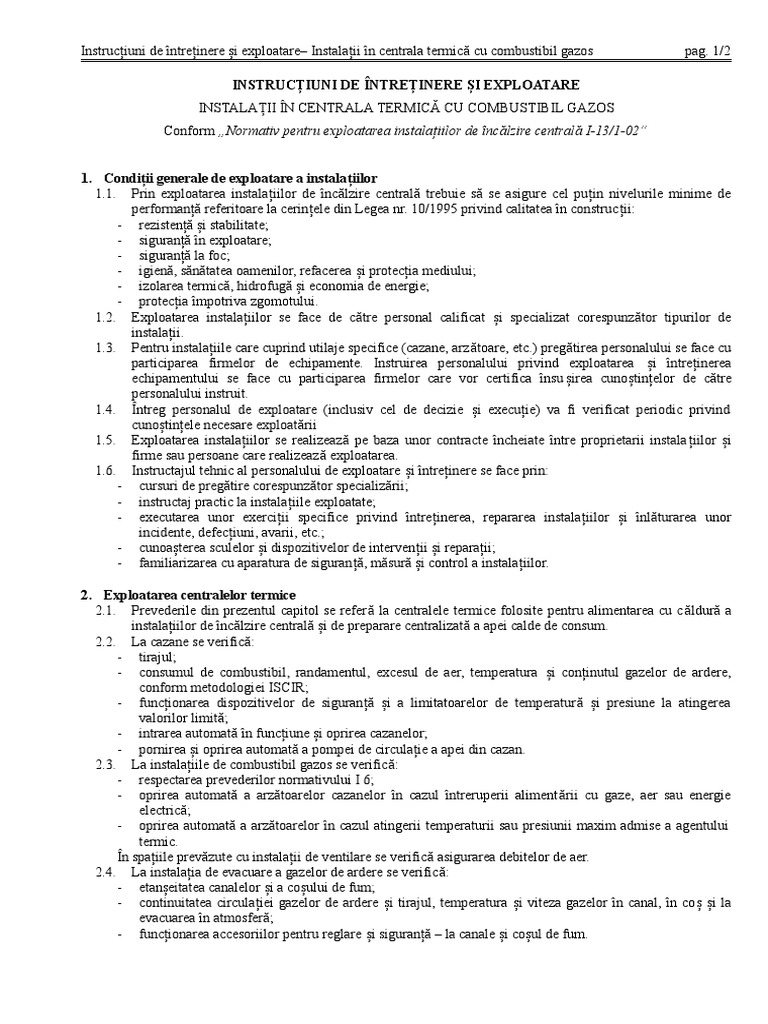 Instructiuni in CT Cu Gaz | PDF