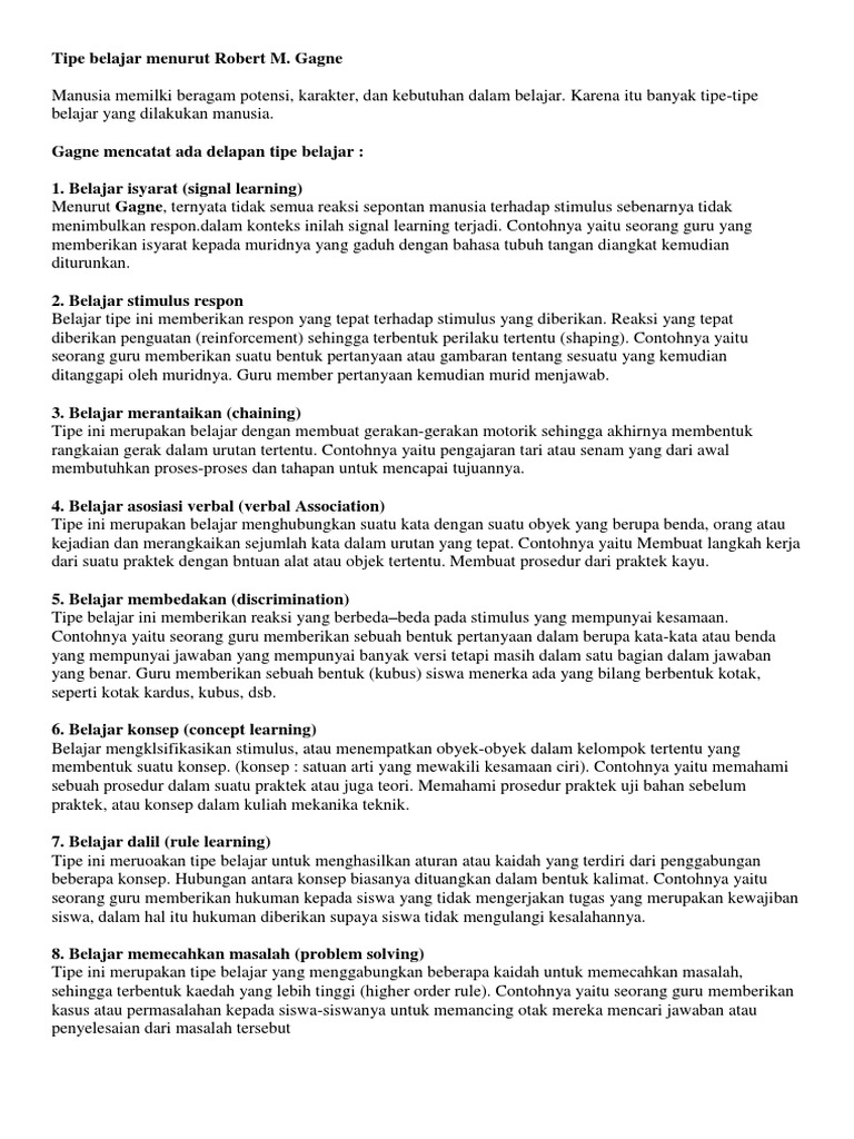 8 Tipe Belajar Menurut Gagne | PDF