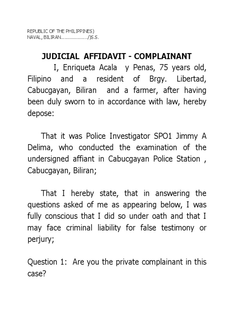 Oral Defamation Judicial Affidavit Bppo | Affidavit | Perjury