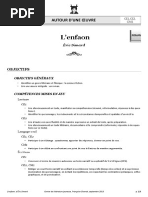 L'enfaon, D'éric Simard: Fiche Pédagogique, Cycle3 | Pdf | Science-Fiction  | Lecture (Processus)