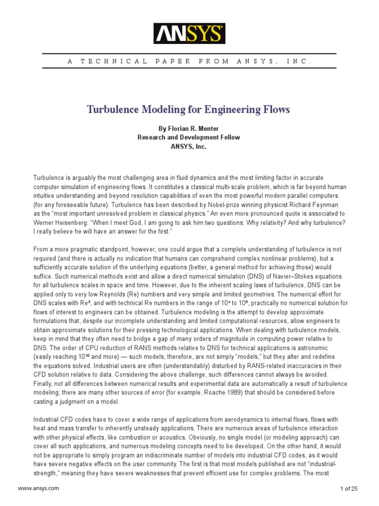 Ansys: Turbulence Modeling For Engineering Flows | PDF | Computational ...