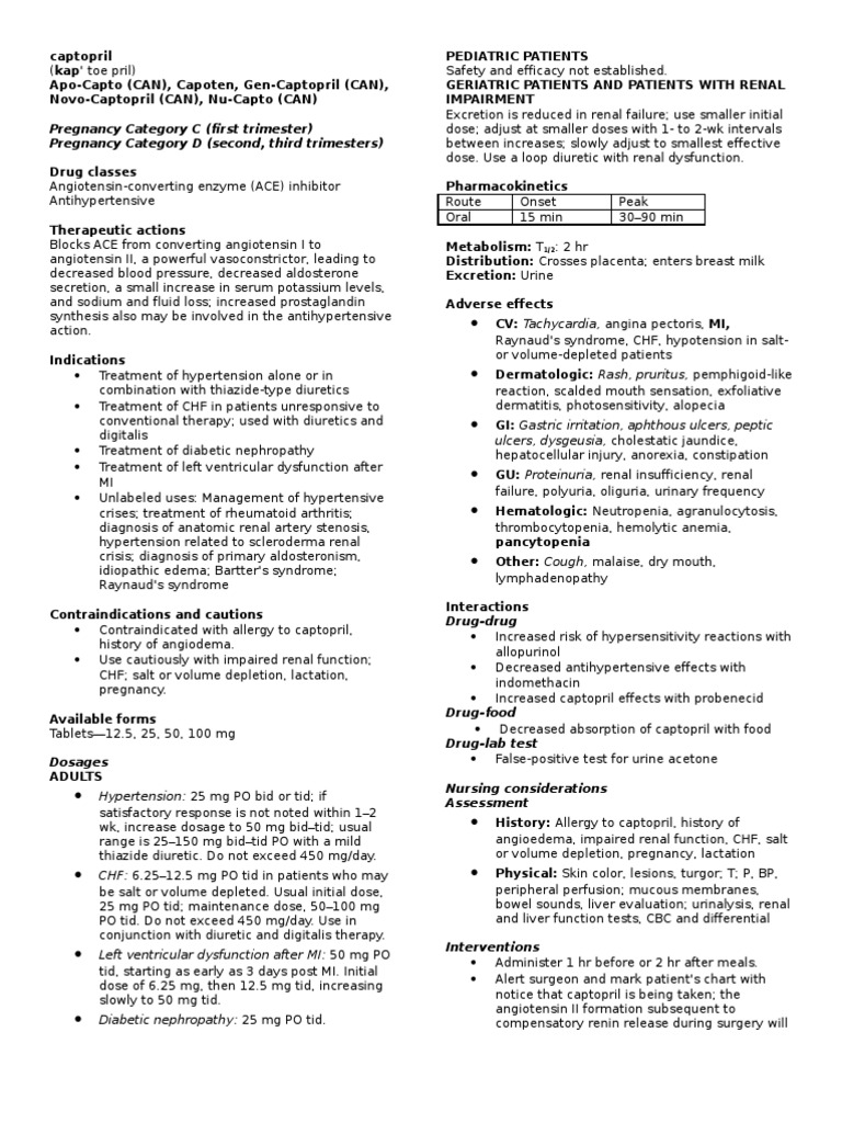 Captopril Drug Study PDF Business