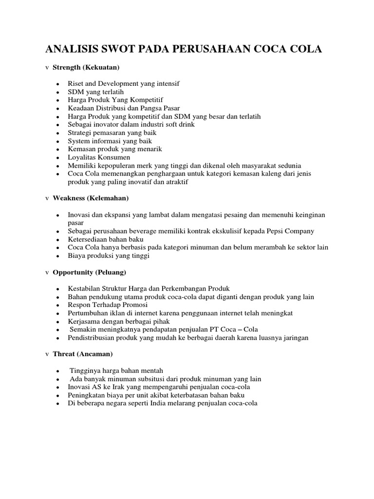 Analisis Swot Pada Perusahaan Coca