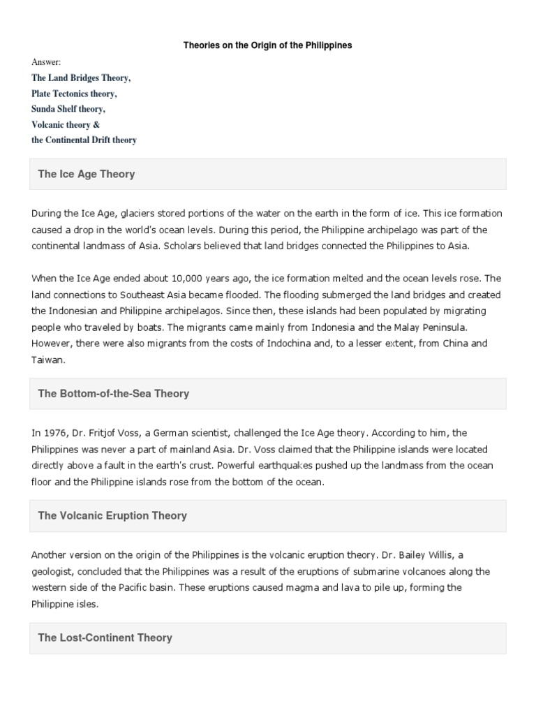 Theories On The Origin Of The Philippines