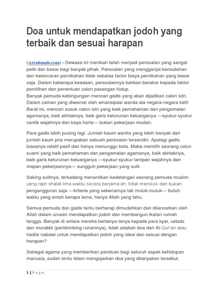 Doa Untuk Mendapatkan Jodoh Yang Terbaik Dan Sesuai Harapan