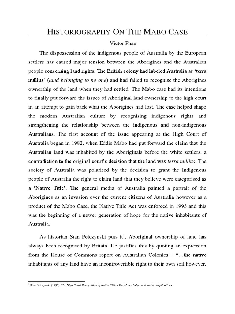 The Mabo Case Indigenous Australians Australia
