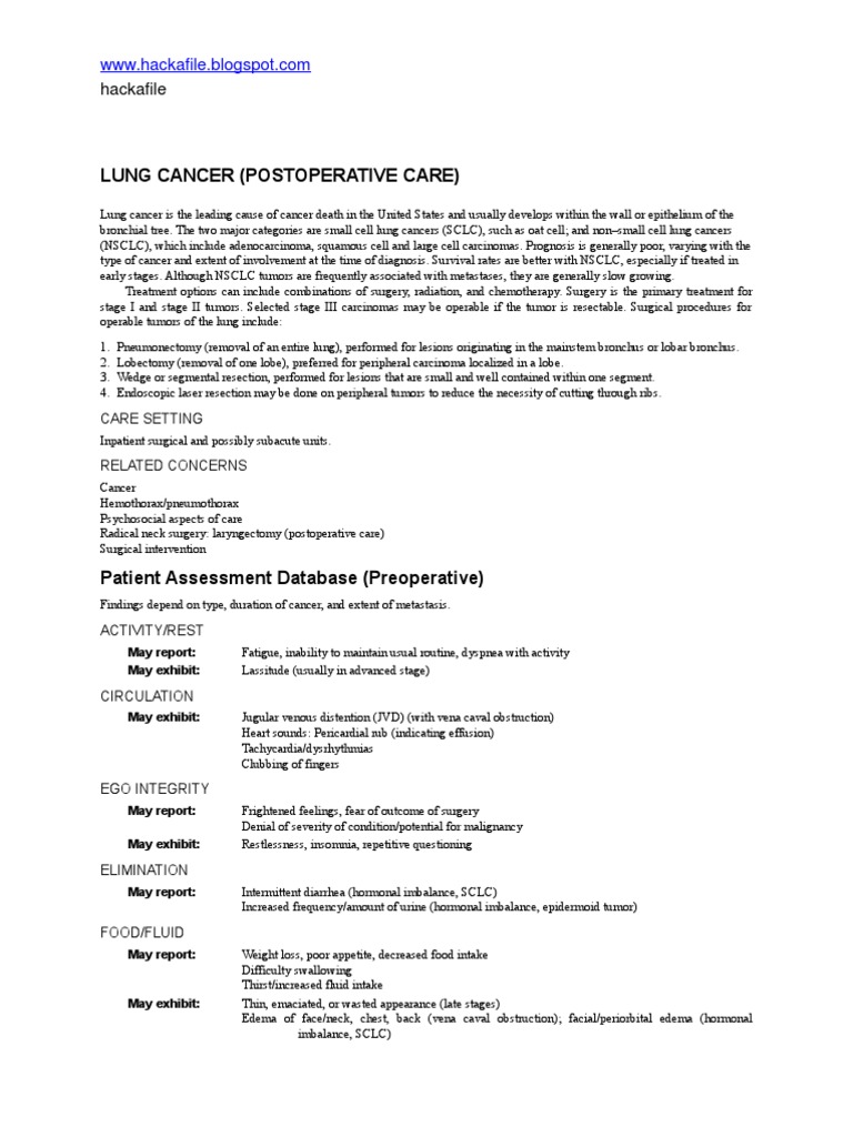 Lung cancer nursing interventions